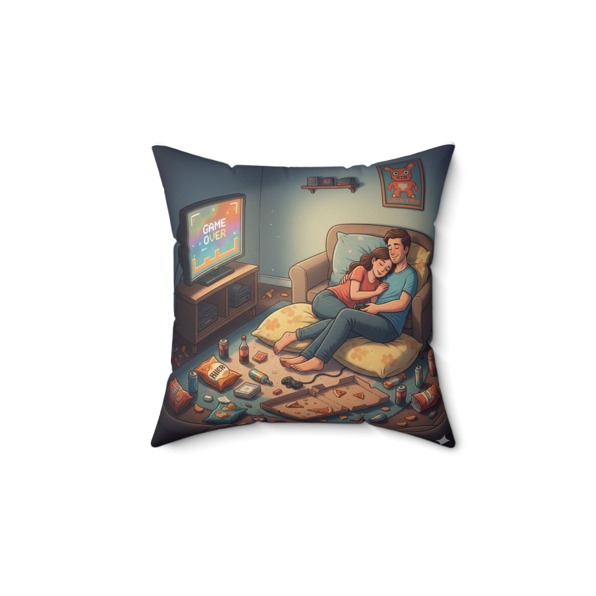 Gamer Couple Spun Polyester Square Pillow