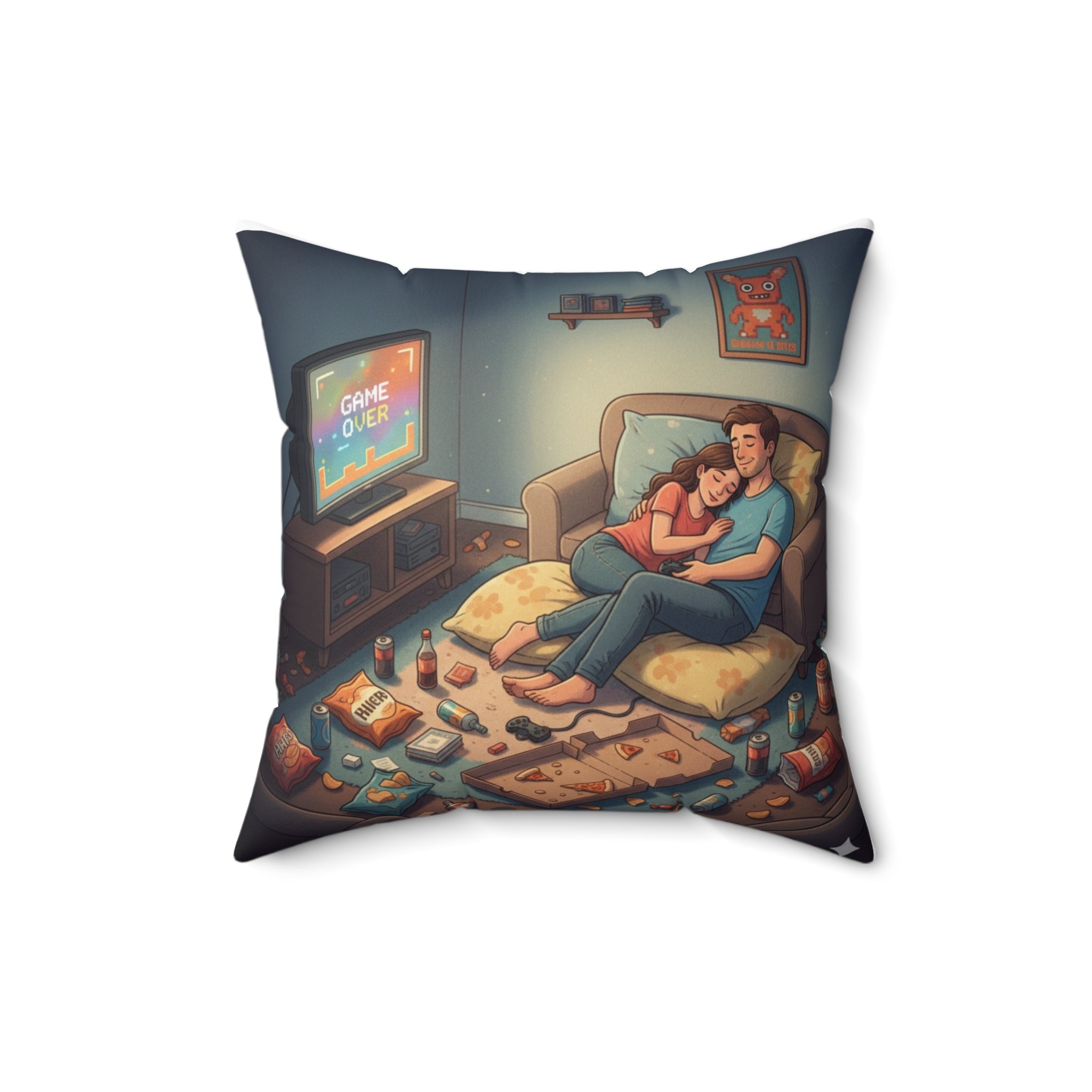 Gamer Couple Spun Polyester Square Pillow