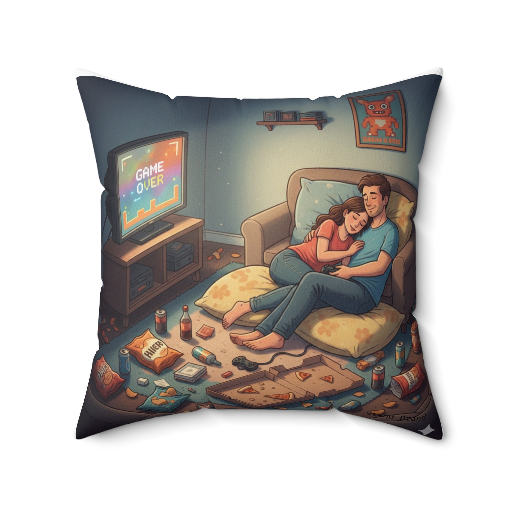 Gamer Couple Spun Polyester Square Pillow